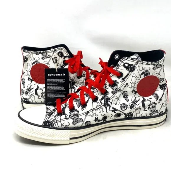 Converse Ctas High Shoes Skate White Red Men Size Canvas Custom A05960C-BLWRR - Picture 4 of 7